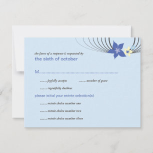 Ikebana Frangipani Blue Tropical Flower Wedding RSVP Card