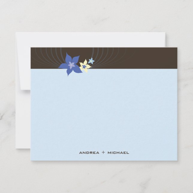 Ikebana Frangipani Blue Tropical Flowers Wedding Thank You Card (Front)