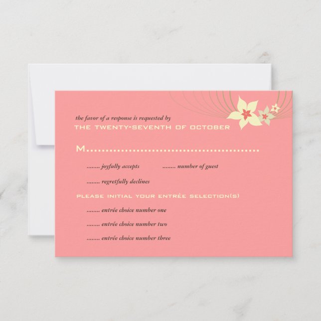 Ikebana Frangipani Pink Tropical Flower Wedding RSVP Card (Front)
