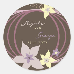 Ikebana Frangipani Purple Tropical Flowers Wedding Classic Round Sticker