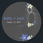 Ikebana Frangipani Purple Tropical Wedding Favour Classic Round Sticker<br><div class="desc">Designed by fat*fa*tin. Easy to customise with your own text,  photo or image. For custom requests,  please contact fat*fa*tin directly. Custom charges apply.

www.zazzle.com/fat_fa_tin
www.zazzle.com/color_therapy
www.zazzle.com/fatfatin_blue_knot
www.zazzle.com/fatfatin_red_knot
www.zazzle.com/fatfatin_mini_me
www.zazzle.com/fatfatin_box
www.zazzle.com/fatfatin_design
www.zazzle.com/fatfatin_ink</div>