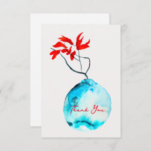 Ikebana watercolor blue vase card