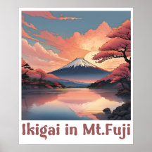 "Ikigai in Mount Fuji: Serene Japanese Art Poster"
