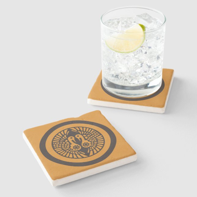 Ikko Ikki Mon Japanese clan Dark Grey Brown Stone Coaster (Side)