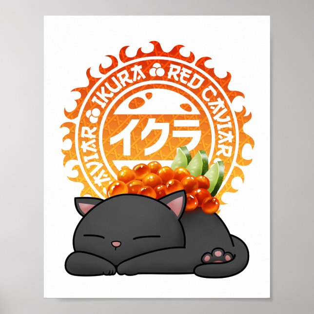 Ikura Salmon Roe Sushi Cat Poster (Front)
