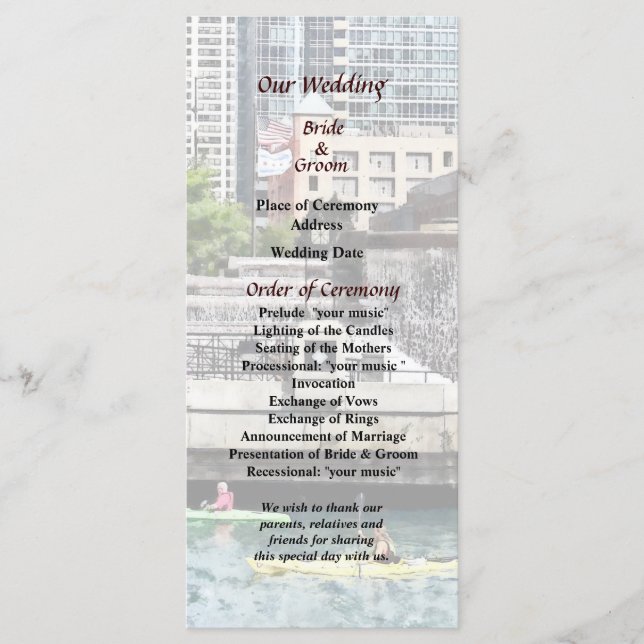 IL - Kayaking on the Chicago River Wedding Program Programme (Front)