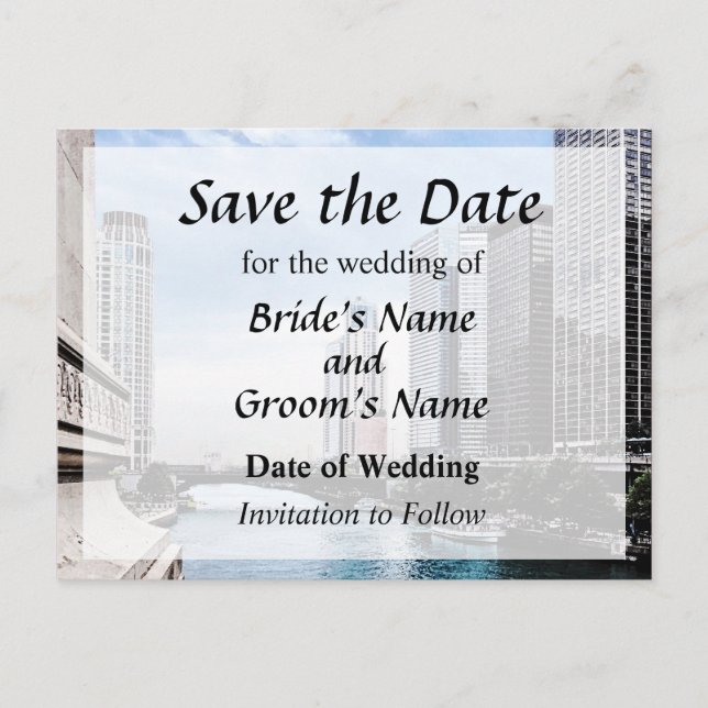 IL - View From Michigan Avenue Bridge Save Date Announcement Postcard (Front)