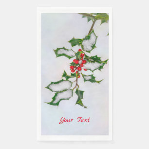 Ilex Red Christmas Holly Berries in Winter Snow - Napkin