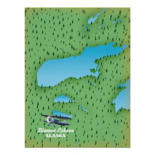 Iliamna Lake Alaska map Poster