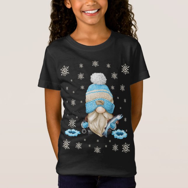 I'll Be Gnome For Christmas. Cute Gnome in Red Hat T-Shirt (Front)