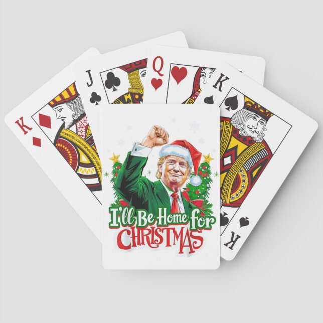 I'll Be Home For Christmas Funny Trump Santa 2024 Playing Cards (Back)