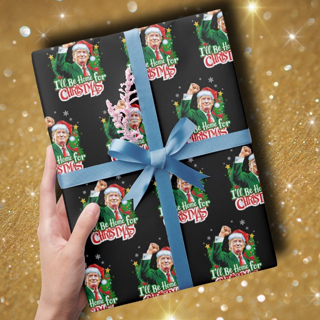 I'll Be Home For Christmas Funny Trump Santa 2024 Wrapping Paper (Creator Uploaded)