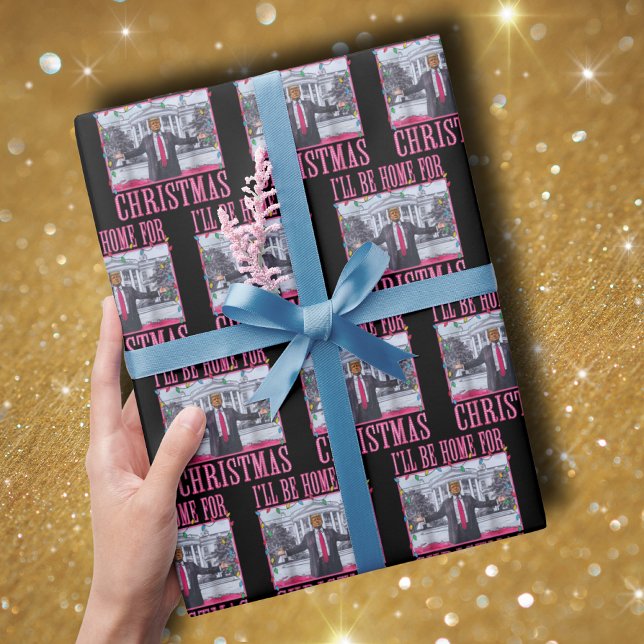 I'll Be Home For Christmas Funny Trump Santa Hat Wrapping Paper (Creator Uploaded)