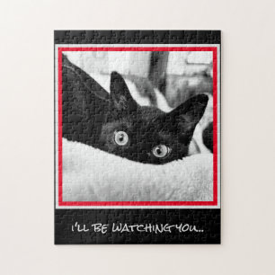 I'll be watching you!  Cute Black Kitten Jigsaw Puzzle