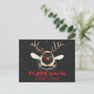 I'll BEE Home for Christmas Reindeer Bee Postcard