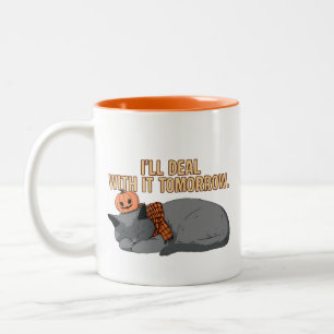 I'll Deal With It Tomorrow Cat Two-Tone Coffee Mug