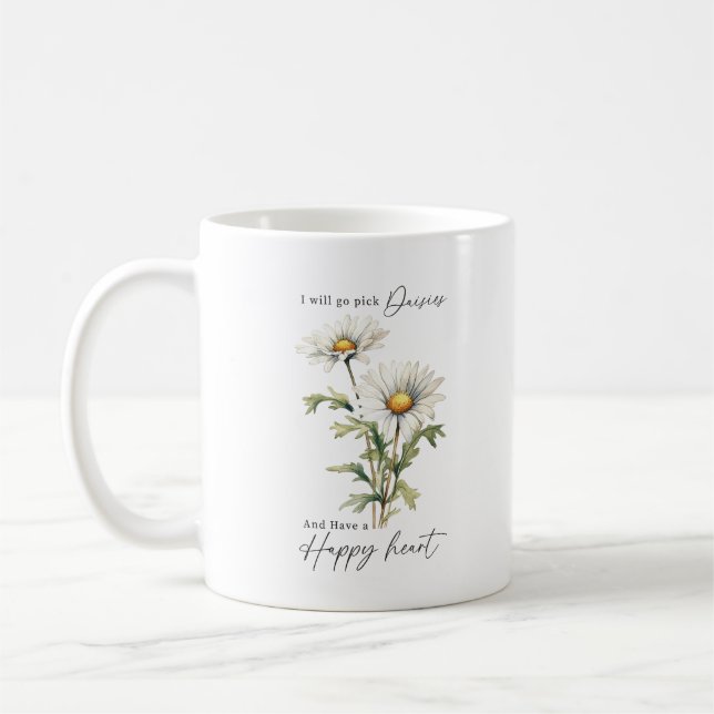 I'll Go Pick Daisies White Floral Custom Monogram Coffee Mug (Left)