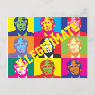 "Illegitimate" with Rainbow Coloured Trump Faces Postcard