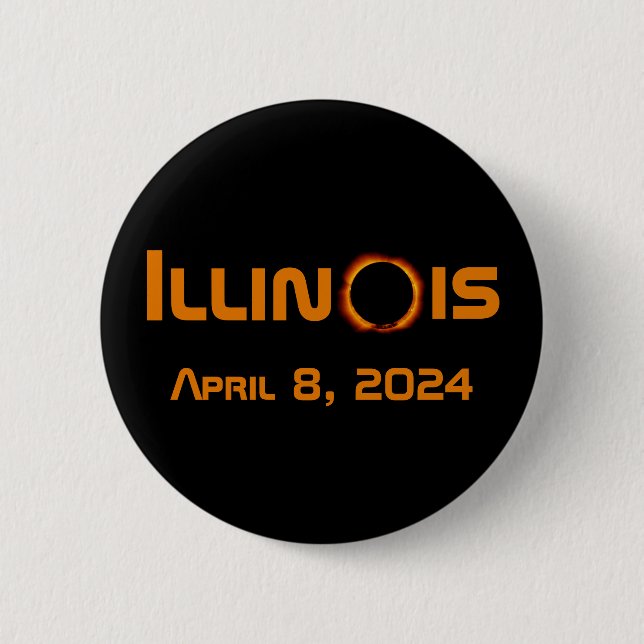Illinois 2024 Total Solar Eclipse 6 Cm Round Badge (Front)