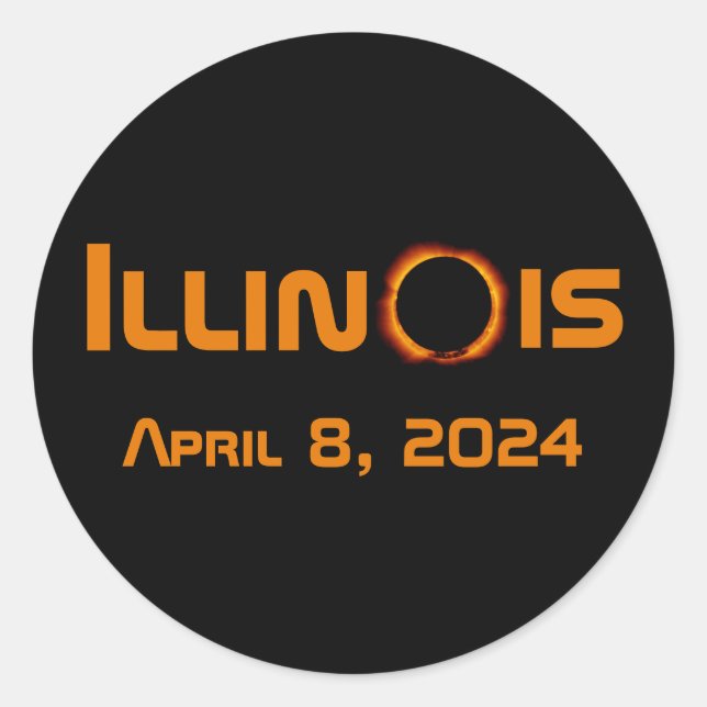 Illinois 2024 Total Solar Eclipse Classic Round Sticker (Front)