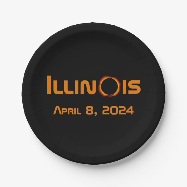 Illinois 2024 Total Solar Eclipse Paper Plate (Front)