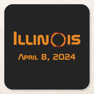Illinois 2024 Total Solar Eclipse Square Paper Coaster