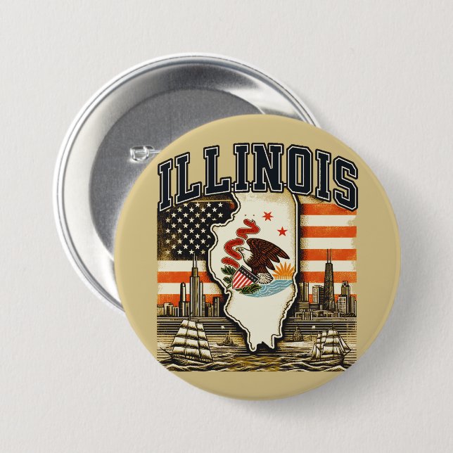 Illinois 7.5 Cm Round Badge (Front & Back)