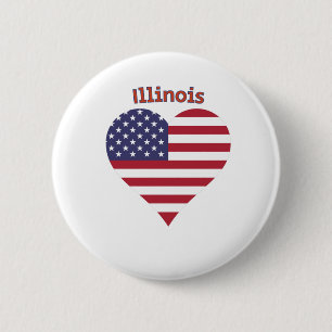 Illinois American Flag Heart 6 Cm Round Badge