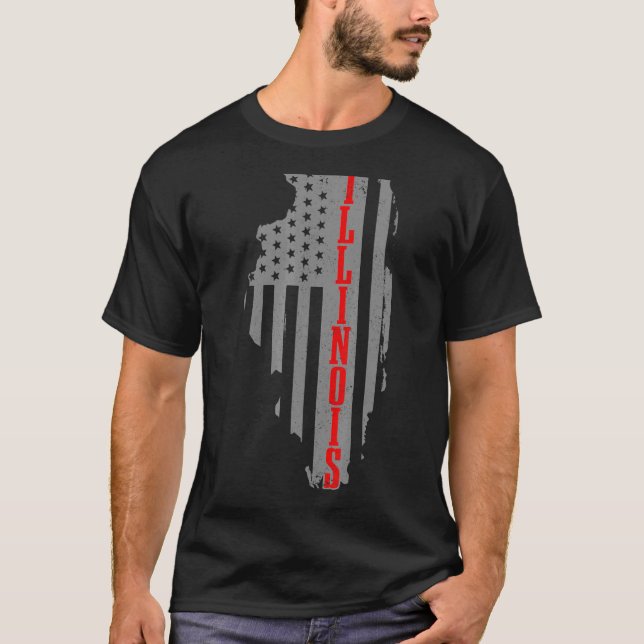 Illinois American Flag State Map Pride Patriotic 4 T-Shirt (Front)