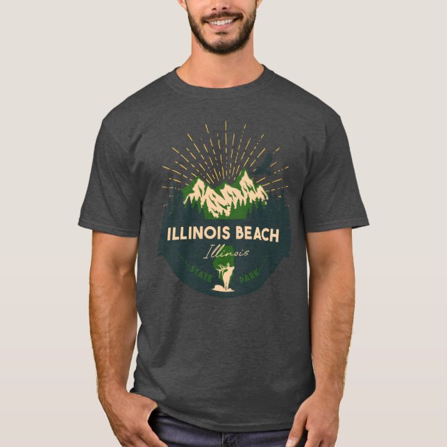 Illinois Beach IL State Park Green Retro Camping g T-Shirt (Front)
