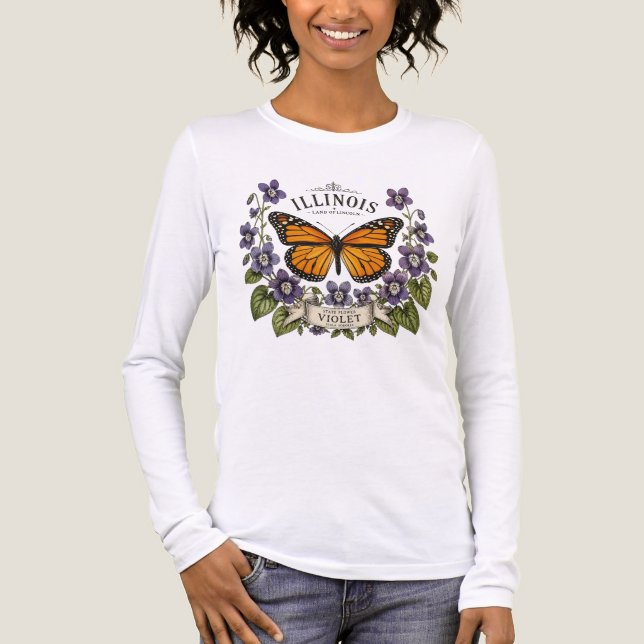 Illinois Blooms And Butterfly Pride Tri-Blend Shirt (Front)