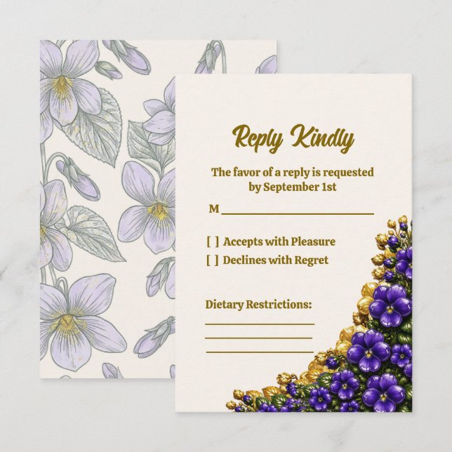 Illinois Blue Violet Floral RSVP Card (Front/Back)