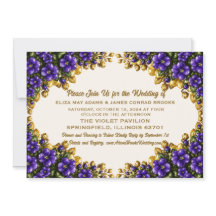 Illinois Blue Violet  Floral Wedding Invitation