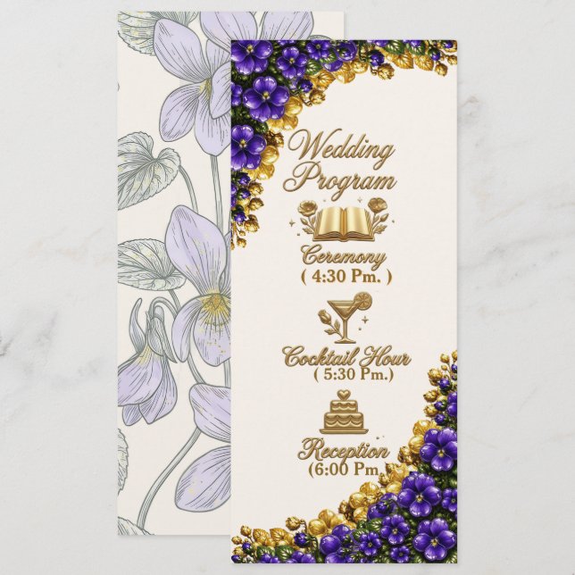 Illinois Blue Violet Floral Wedding Program Programme (Front/Back)
