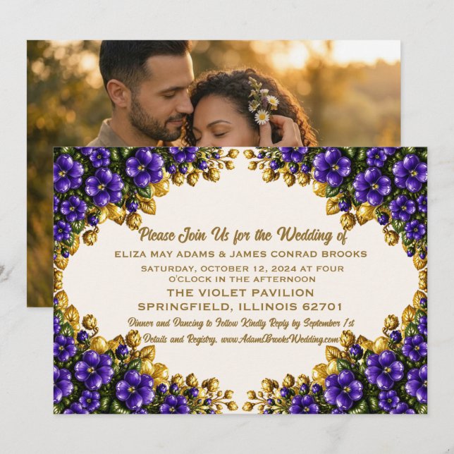 Illinois Blue Violet Photo Wedding Invitation (Front/Back)