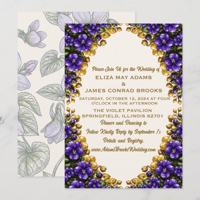 Illinois Blue Violet Wedding Invitation - 5x7 Vert (Front/Back)