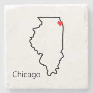Illinois Chicago Love Custom Location Red Heart Stone Coaster