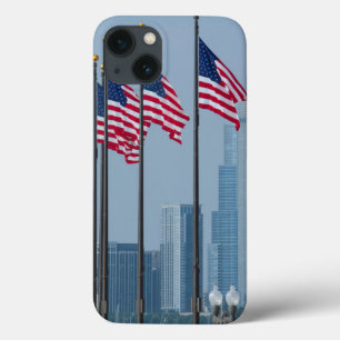 Illinois, Chicago. Navy Pier, US flags flying iPhone 13 Case