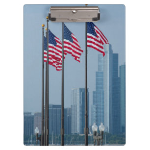 Illinois, Chicago. Navy Pier, US flags flying Clipboard