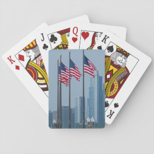 Illinois, Chicago. Navy Pier, US flags flying Playing Cards