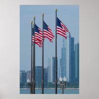 Illinois, Chicago. Navy Pier, US flags flying