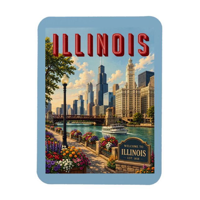 Illinois Chicago River Magnet (Vertical)