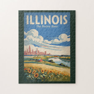 Illinois Chicago Skyline Illustration Travel Art Jigsaw Puzzle