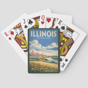 Illinois Chicago Skyline Illustration Travel Art Playing Cards