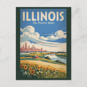 Illinois Chicago Skyline Illustration Travel Art Postcard