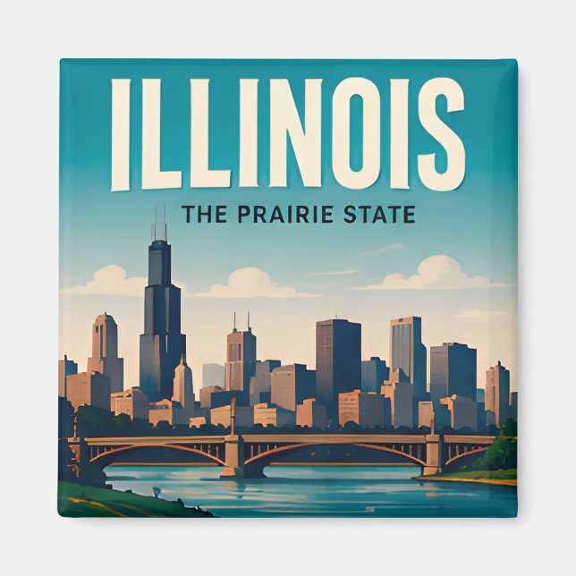 Illinois Chicago Springfield Midwest Travel Magnet (Front)