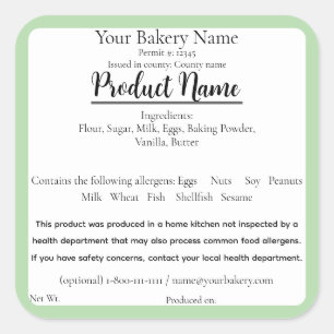 Illinois Cottage Food Business Green Baking Label