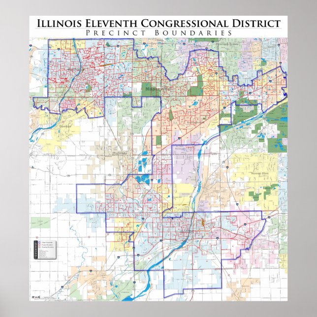Illinois Eleventh Cong. Precinct Map (IL-11) Poster (Front)