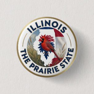 🌾 Illinois Flag and Northern Cardinal Prairie 3 Cm Round Badge