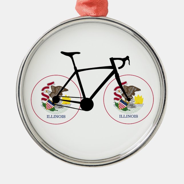 Illinois Flag Cycling Metal Tree Decoration (Front)